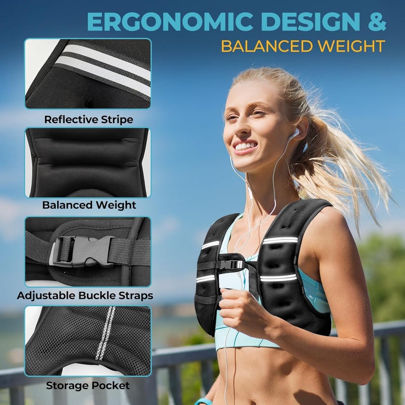 GUWELL Weighted Vest, 8lb/12lb/16lb/20lb Weight Vest with Reflective Stripes for Men Women, Two Adjustment Straps for Workout, Strength Training, Running, Fitness, Muscle Building, Weight Loss - Image 5